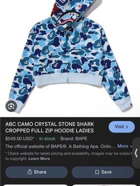 Bape Ladies' ABC Camo Shark Cropped Zip Hoodie - Light Blue & Navy Camo WOMENS